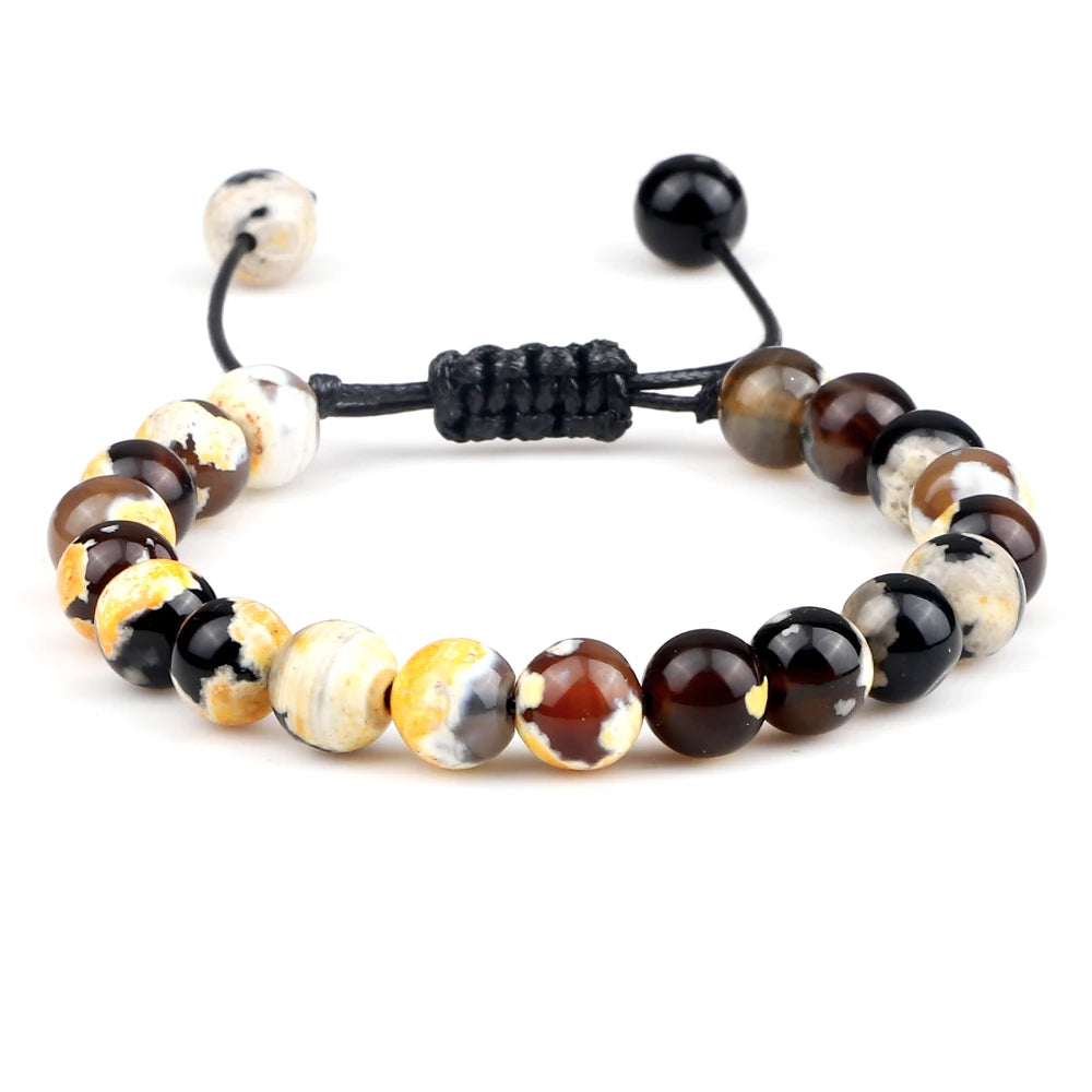 Pulseira Ajustável de Pedras Naturais 8mm – Ágata, Olho de Tigre e Mais Cores – Unissex