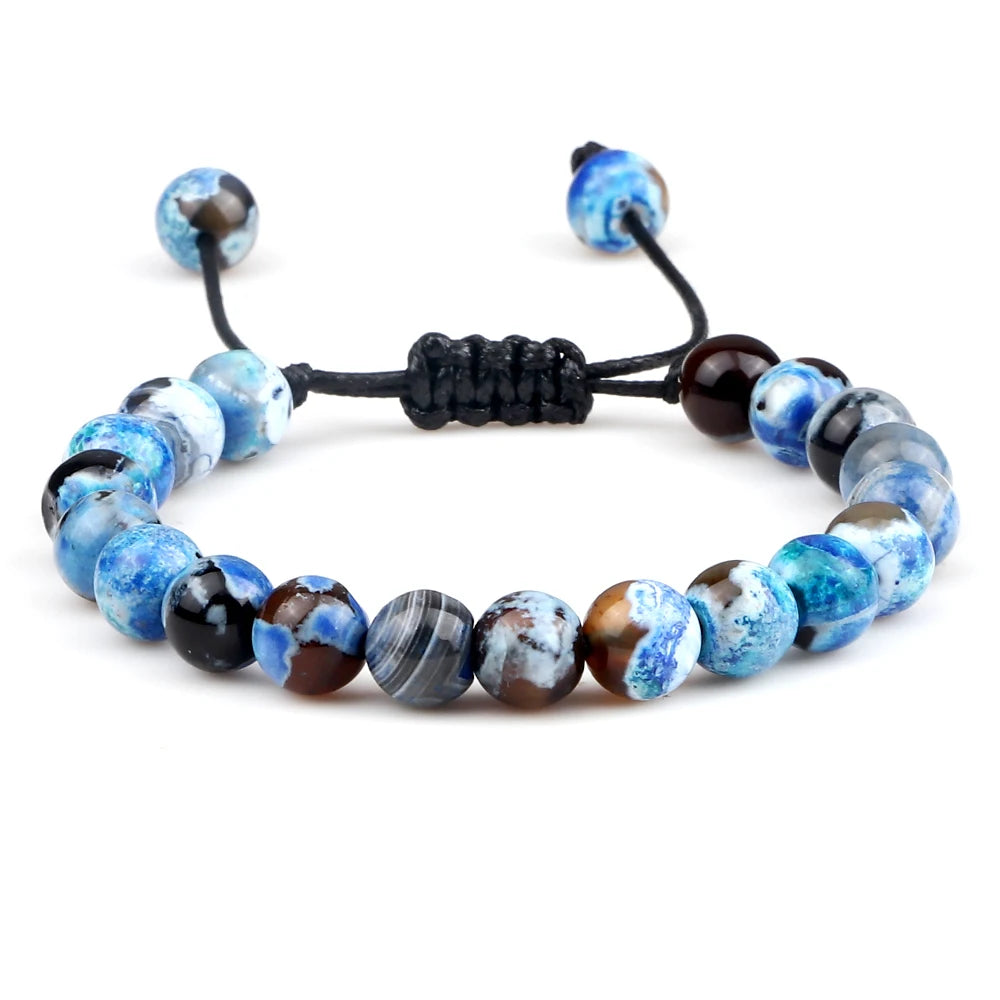 Pulseira Ajustável de Pedras Naturais 8mm – Ágata, Olho de Tigre e Mais Cores – Unissex