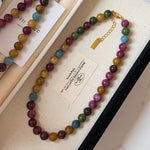 Colar feminino de turmalina colorida natural com contas de 8mm e corrente folheada a ouro 14K - foto 2