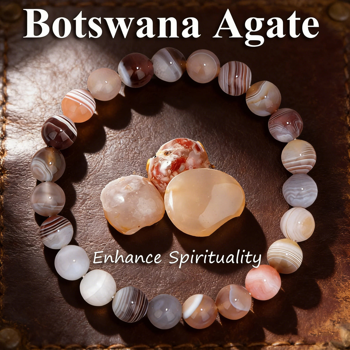 Pulseira de Ágata Botswana com Contas de Pedra Natural