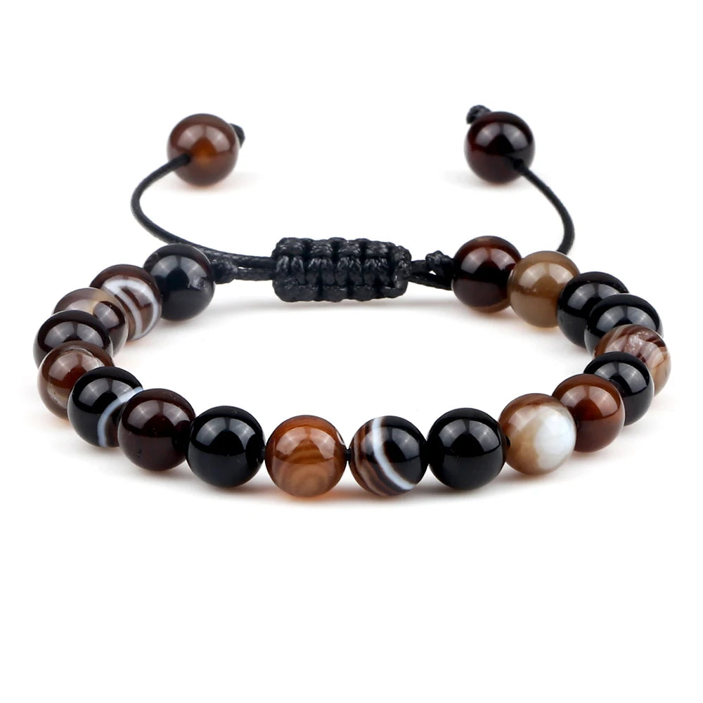 Pulseira Ajustável de Pedras Naturais 8mm – Ágata, Olho de Tigre e Mais Cores – Unissex