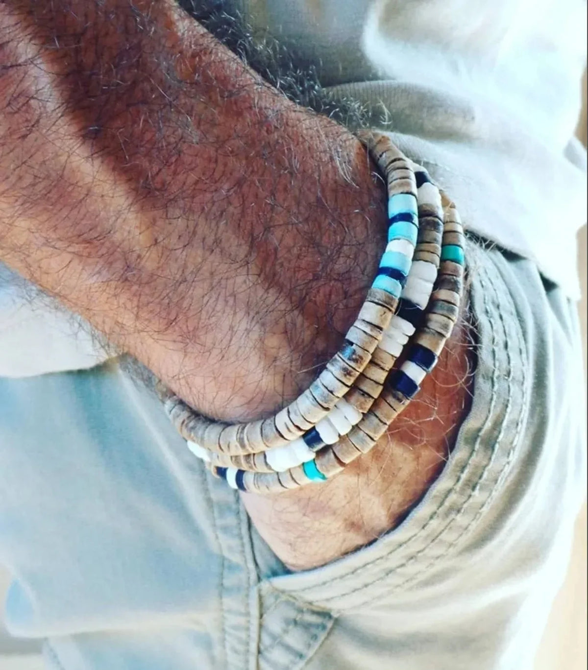 Conjunto de Pulseiras Masculinas de Turquesa e Madeira – Estilo Boho