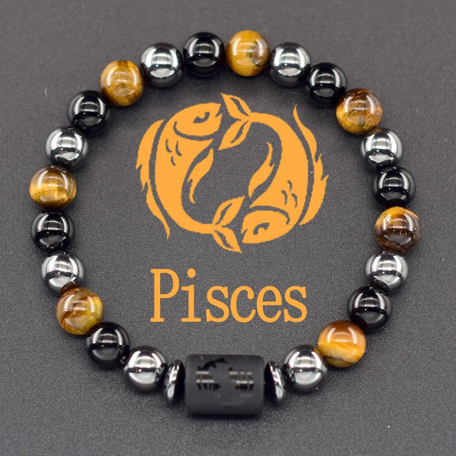 Pulseira dos Signos com Hematita e Olho-de-Tigre – 12 Signos