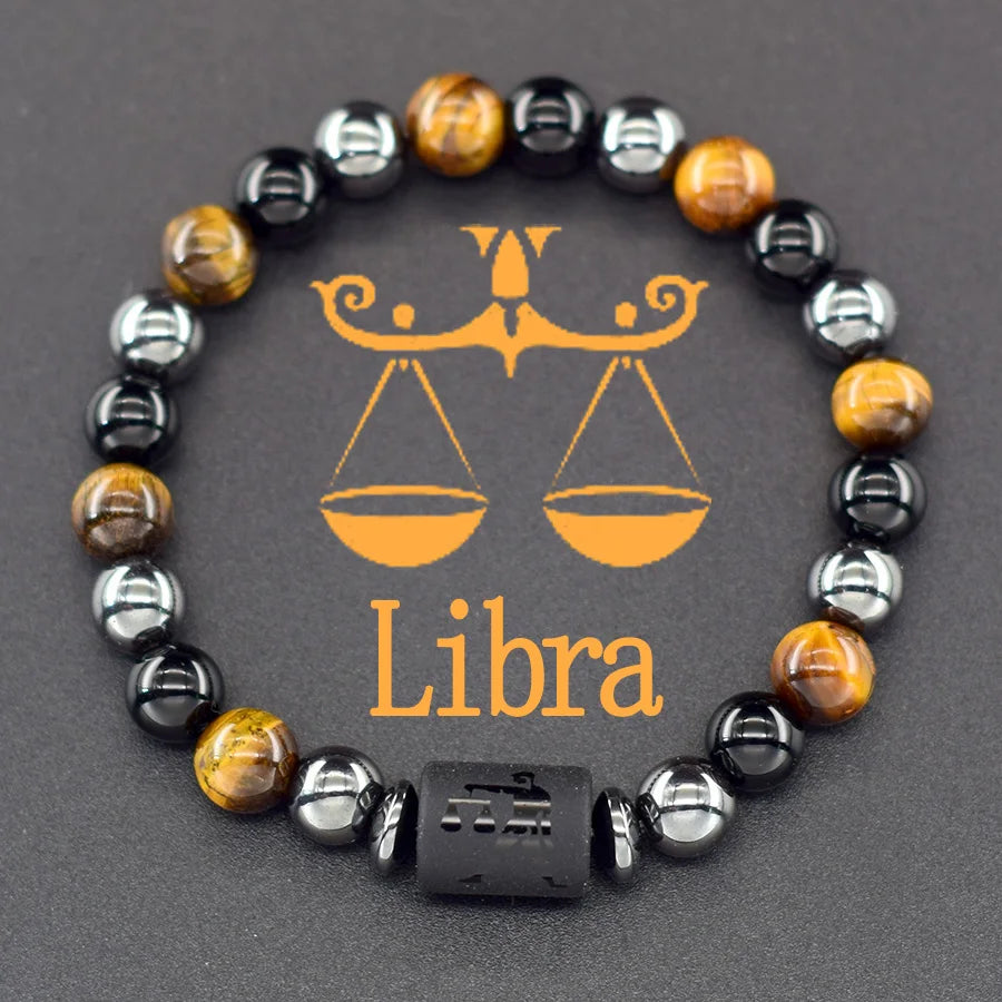Pulseira dos Signos com Hematita e Olho-de-Tigre – 12 Signos