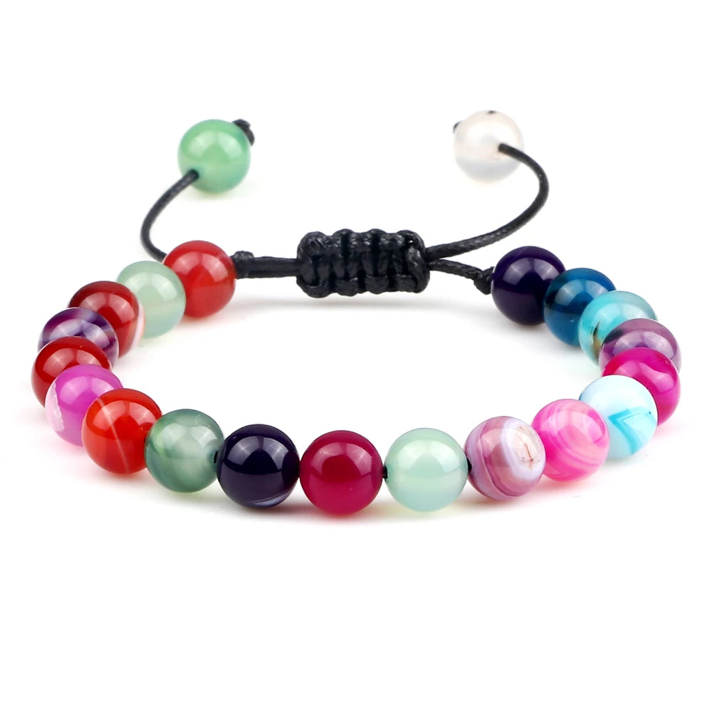 Pulseira Ajustável de Pedras Naturais 8mm – Ágata, Olho de Tigre e Mais Cores – Unissex