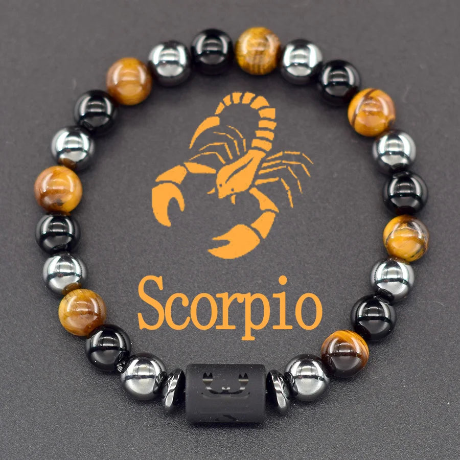 Pulseira dos Signos com Hematita e Olho-de-Tigre – 12 Signos