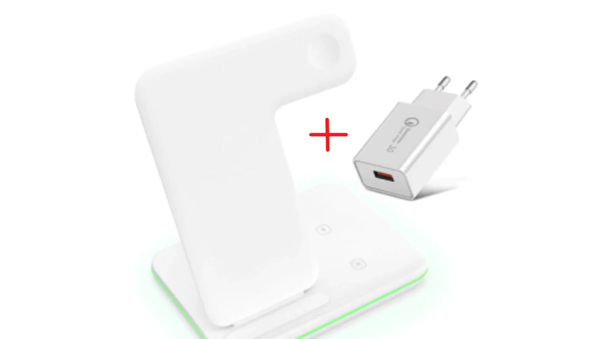 Base Carregadora Sem Fio 3 em 1 para Celular, Relógio e Fones