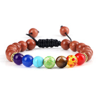Pulseira 7 Chakras em Pedra Vulcânica e Olho de Tigre 8mm – Pulseira de Energia Unissex para Yoga e Meditação