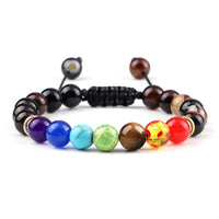 Pulseira 7 Chakras em Pedra Vulcânica e Olho de Tigre 8mm – Pulseira de Energia Unissex para Yoga e Meditação