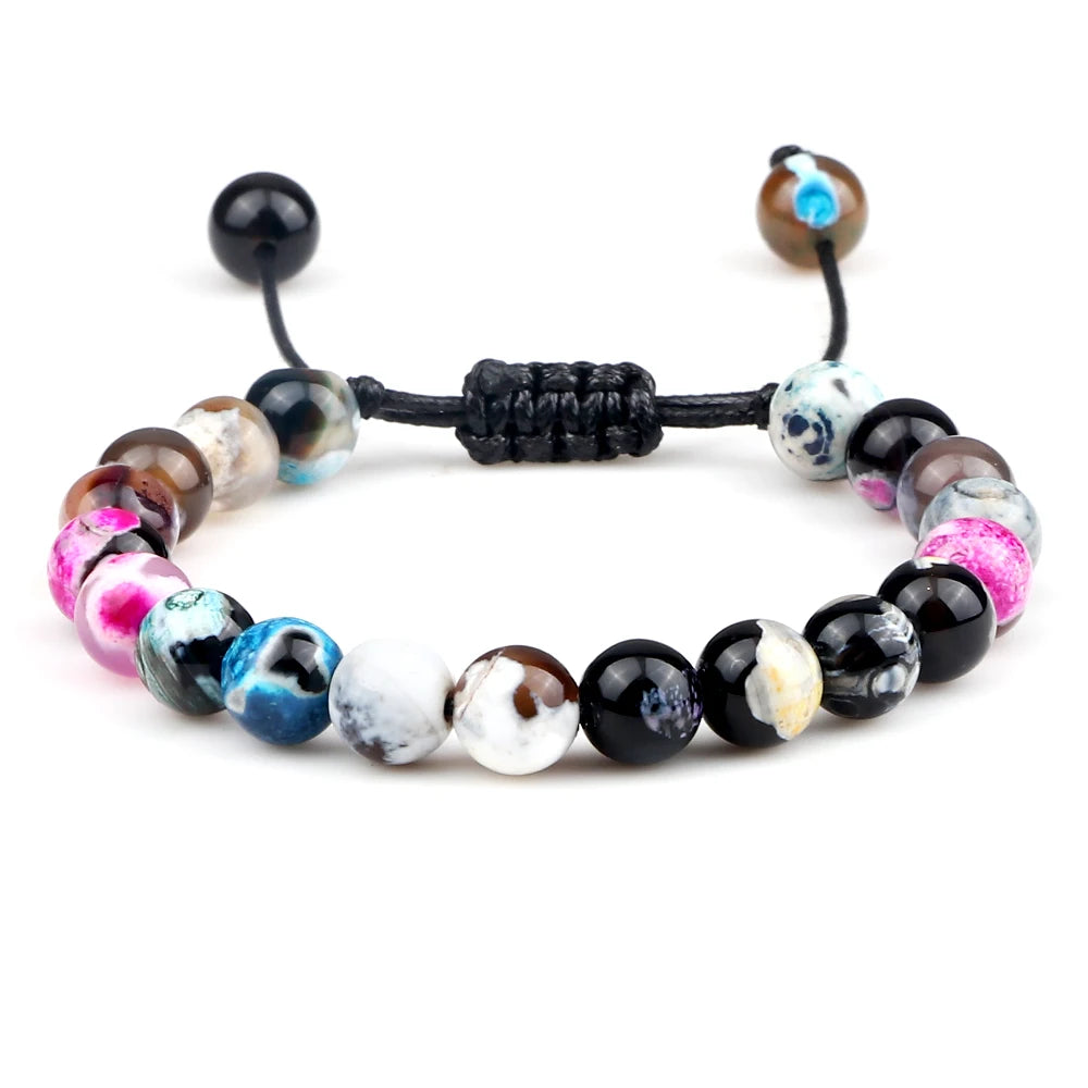 Pulseira Ajustável de Pedras Naturais 8mm – Ágata, Olho de Tigre e Mais Cores – Unissex