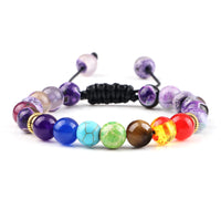 Pulseira 7 Chakras em Pedra Vulcânica e Olho de Tigre 8mm – Pulseira de Energia Unissex para Yoga e Meditação