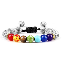 Pulseira 7 Chakras em Pedra Vulcânica e Olho de Tigre 8mm – Pulseira de Energia Unissex para Yoga e Meditação