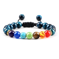 Pulseira 7 Chakras em Pedra Vulcânica e Olho de Tigre 8mm – Pulseira de Energia Unissex para Yoga e Meditação