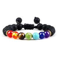 Pulseira 7 Chakras em Pedra Vulcânica e Olho de Tigre 8mm – Pulseira de Energia Unissex para Yoga e Meditação