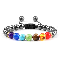 Pulseira 7 Chakras em Pedra Vulcânica e Olho de Tigre 8mm – Pulseira de Energia Unissex para Yoga e Meditação