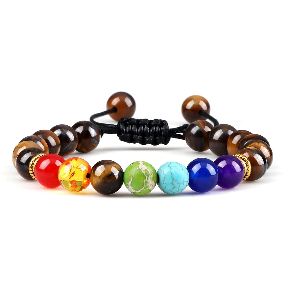 Pulseira 7 Chakras de pedra vulcânica e olho de tigre 8mm - foto 10