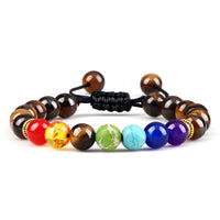 Pulseira 7 Chakras em Pedra Vulcânica e Olho de Tigre 8mm – Pulseira de Energia Unissex para Yoga e Meditação
