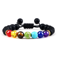 Pulseira 7 Chakras em Pedra Vulcânica e Olho de Tigre 8mm – Pulseira de Energia Unissex para Yoga e Meditação