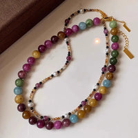 Colar feminino de turmalina colorida natural com contas de 8mm e corrente folheada a ouro 14K - foto 5
