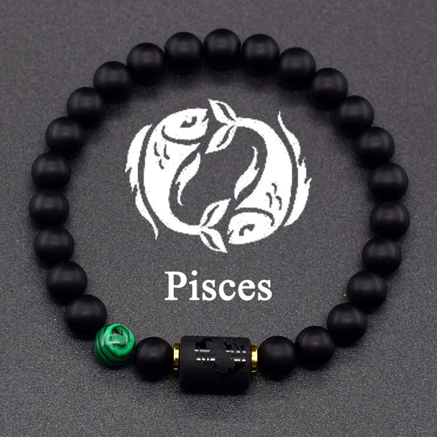Pulseira dos Signos em Pedra Preta Fosca – 12 Signos