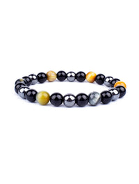 Pulseira Tripla Proteção com Olho de Tigre, Obsidiana e Pirita – Pedras Naturais 6mm