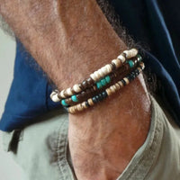 Conjunto de Pulseiras Masculinas com Contas Turquesa e Madeira – Estilo Havaiano Boho