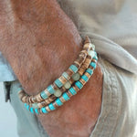 Conjunto de Pulseiras Masculinas de Turquesa e Madeira – Estilo Boho