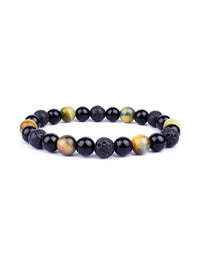 Pulseira Tripla Proteção com Olho de Tigre, Obsidiana e Pirita – Pedras Naturais 6mm