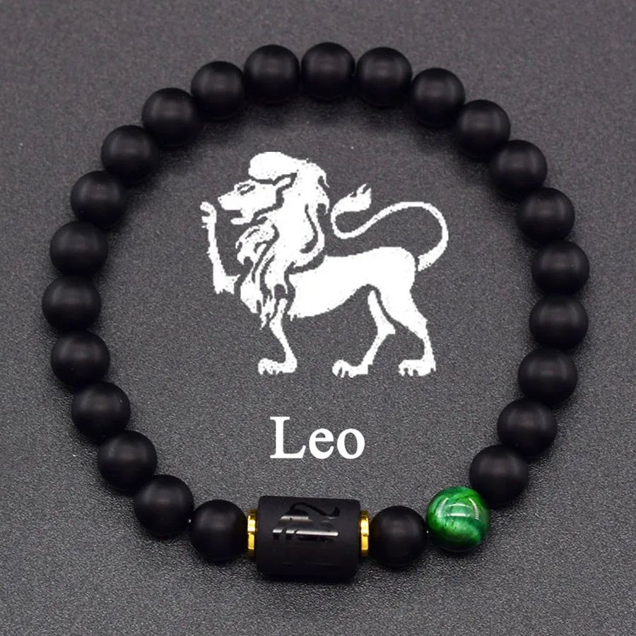 Pulseira dos Signos em Pedra Preta Fosca – 12 Signos