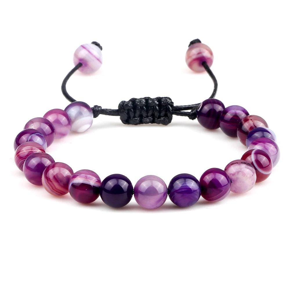 Pulseira Ajustável de Pedras Naturais 8mm – Ágata, Olho de Tigre e Mais Cores – Unissex