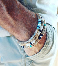 Conjunto de Pulseiras Masculinas com Contas Turquesa e Madeira – Estilo Havaiano Boho