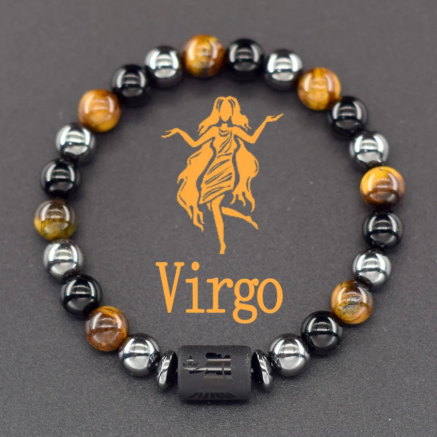 Pulseira dos Signos com Hematita e Olho-de-Tigre – 12 Signos