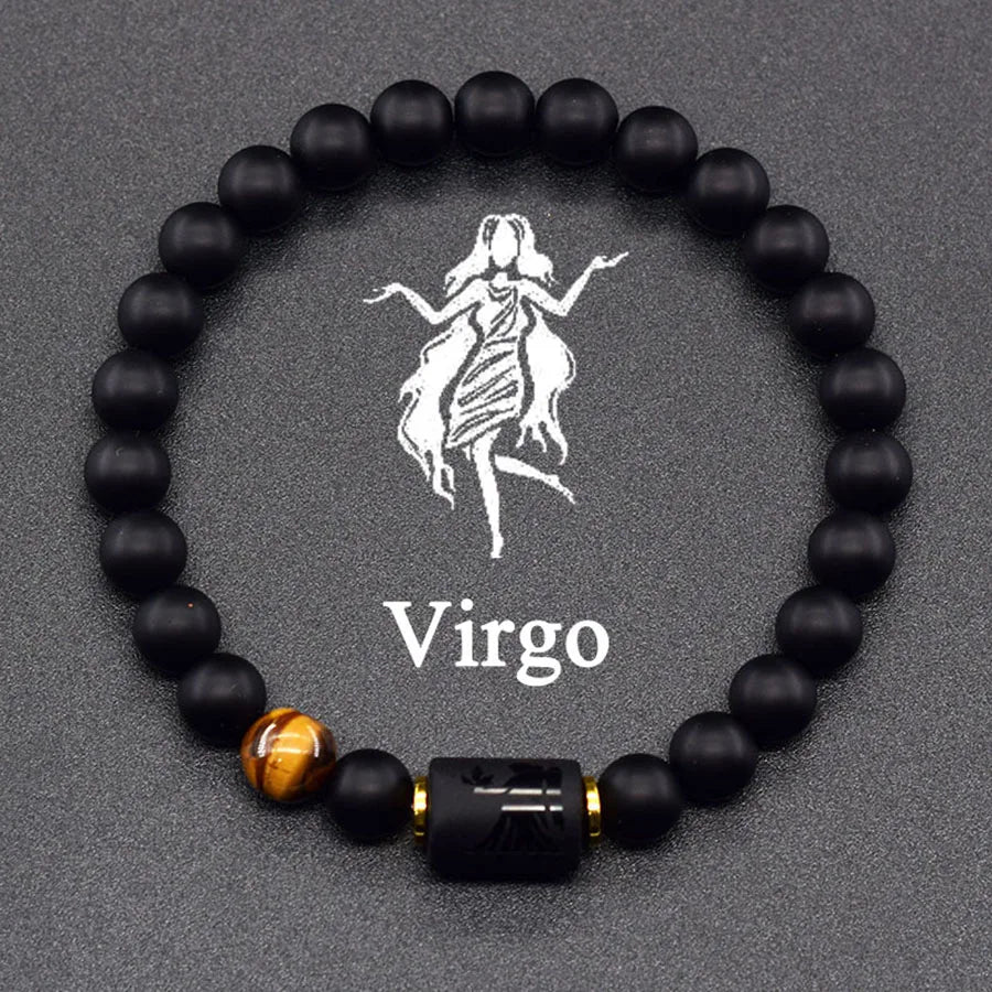Pulseira dos Signos em Pedra Preta Fosca – 12 Signos