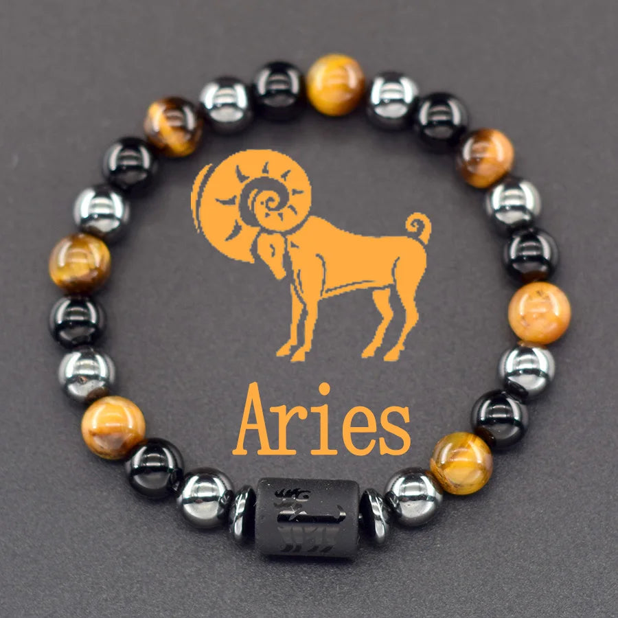 Pulseira dos Signos com Hematita e Olho-de-Tigre – 12 Signos