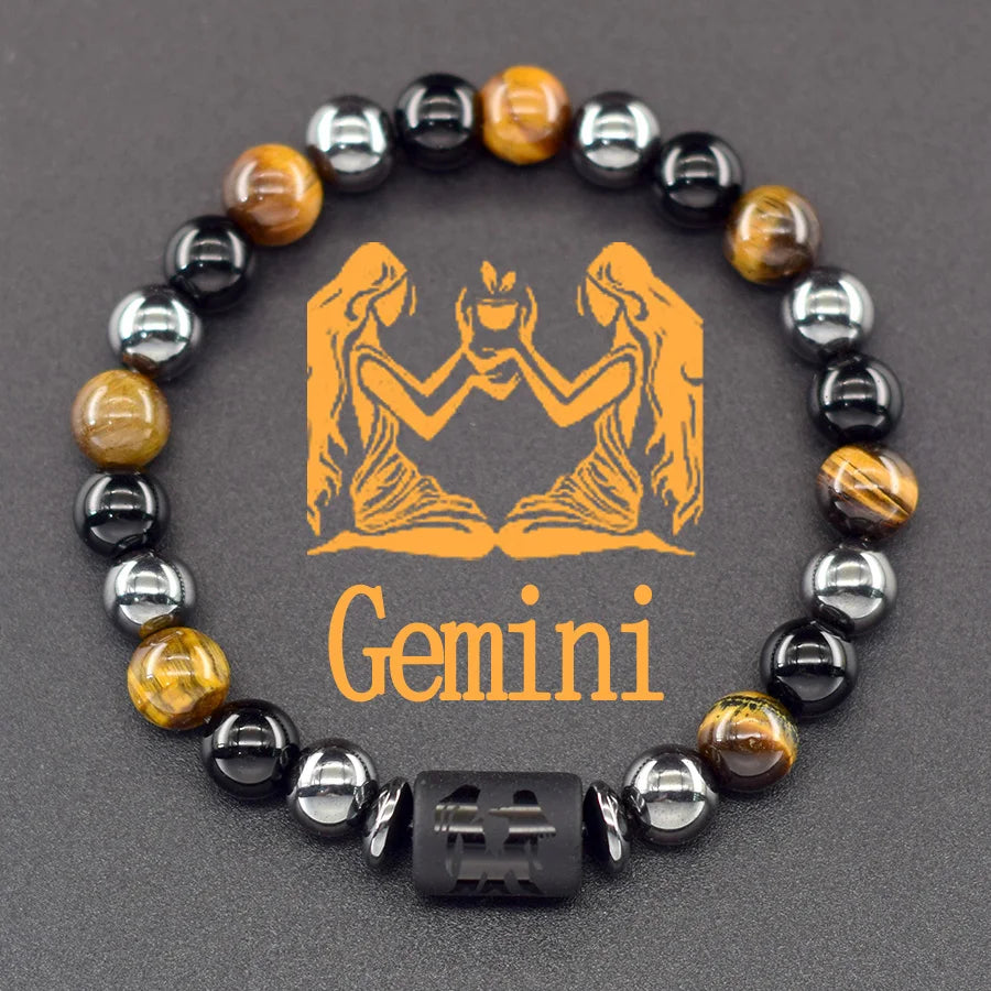 Pulseira dos Signos com Hematita e Olho-de-Tigre – 12 Signos