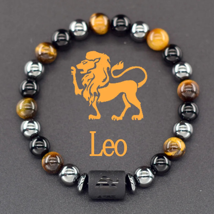 Pulseira dos Signos com Hematita e Olho-de-Tigre – 12 Signos