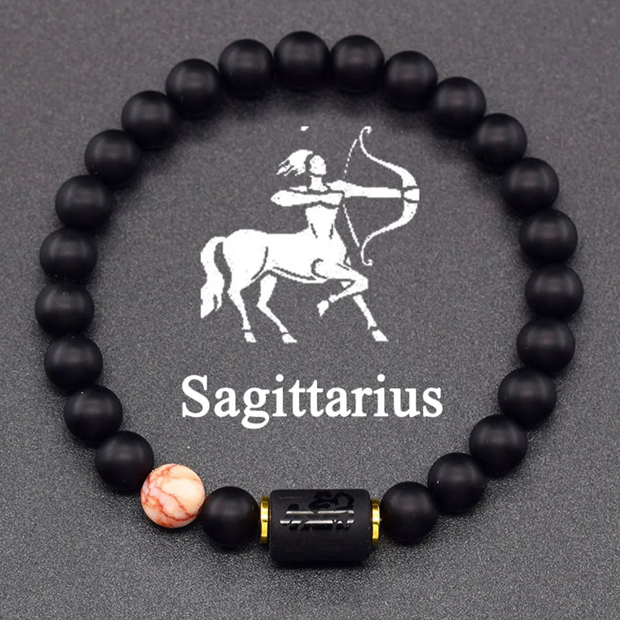 Pulseira dos Signos em Pedra Preta Fosca – 12 Signos