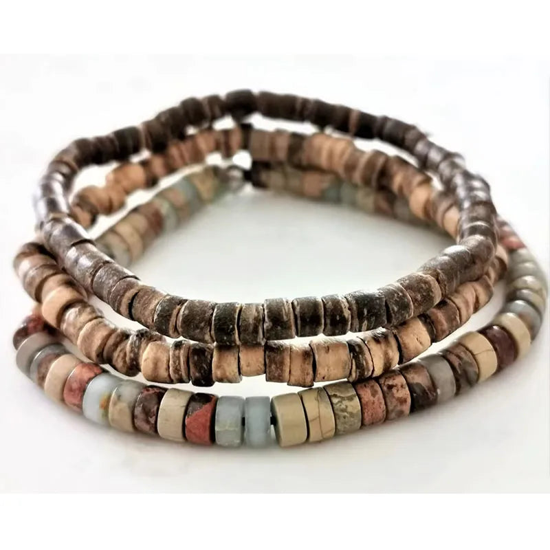 Conjunto de Pulseiras Masculinas de Turquesa e Madeira – Estilo Boho