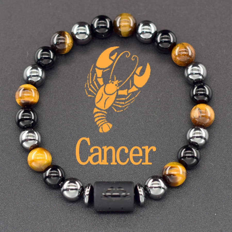 Pulseira dos Signos com Hematita e Olho-de-Tigre – 12 Signos