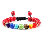 Pulseira 7 Chakras em Pedra Vulcânica e Olho de Tigre 8mm Unissex Ajustável