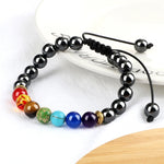 Pulseira 7 Chakras em Pedra Vulcânica e Olho de Tigre 8mm Unissex Ajustável