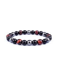 Pulseira Tripla Proteção com Olho de Tigre, Obsidiana e Pirita – Pedras Naturais 6mm