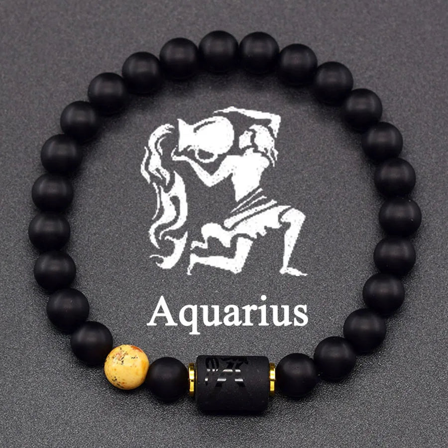 Pulseira dos Signos em Pedra Preta Fosca – 12 Signos