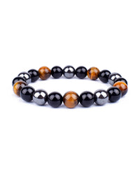 Pulseira Tripla Proteção com Olho de Tigre, Obsidiana e Pirita – Pedras Naturais 6mm