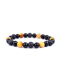 Pulseira Tripla Proteção com Olho de Tigre, Obsidiana e Pirita – Pedras Naturais 6mm