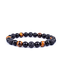 Pulseira Tripla Proteção com Olho de Tigre, Obsidiana e Pirita – Pedras Naturais 6mm