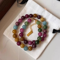 Colar feminino de turmalina colorida natural com contas de 8mm e corrente folheada a ouro 14K - foto 6