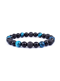 Pulseira Tripla Proteção com Olho de Tigre, Obsidiana e Pirita – Pedras Naturais 6mm