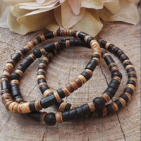 Conjunto de Pulseiras Masculinas com Contas Turquesa e Madeira – Estilo Havaiano Boho