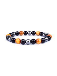 Pulseira Tripla Proteção com Olho de Tigre, Obsidiana e Pirita – Pedras Naturais 6mm